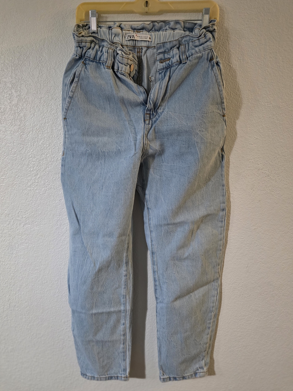 Zara Light Blue Relaxed Paperbag Waist Jeans